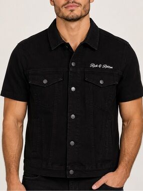 Rich & Rotten Men’s Black Short Sleeve Denim Jacket Size Small Streetwear new